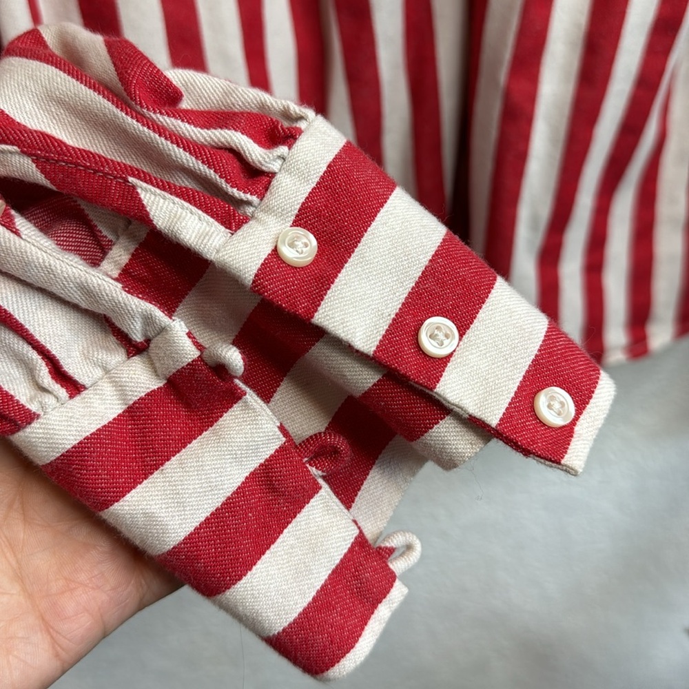 THE GREAT. Red and White Striped Button-Front Blouse - Picture 7 of 7